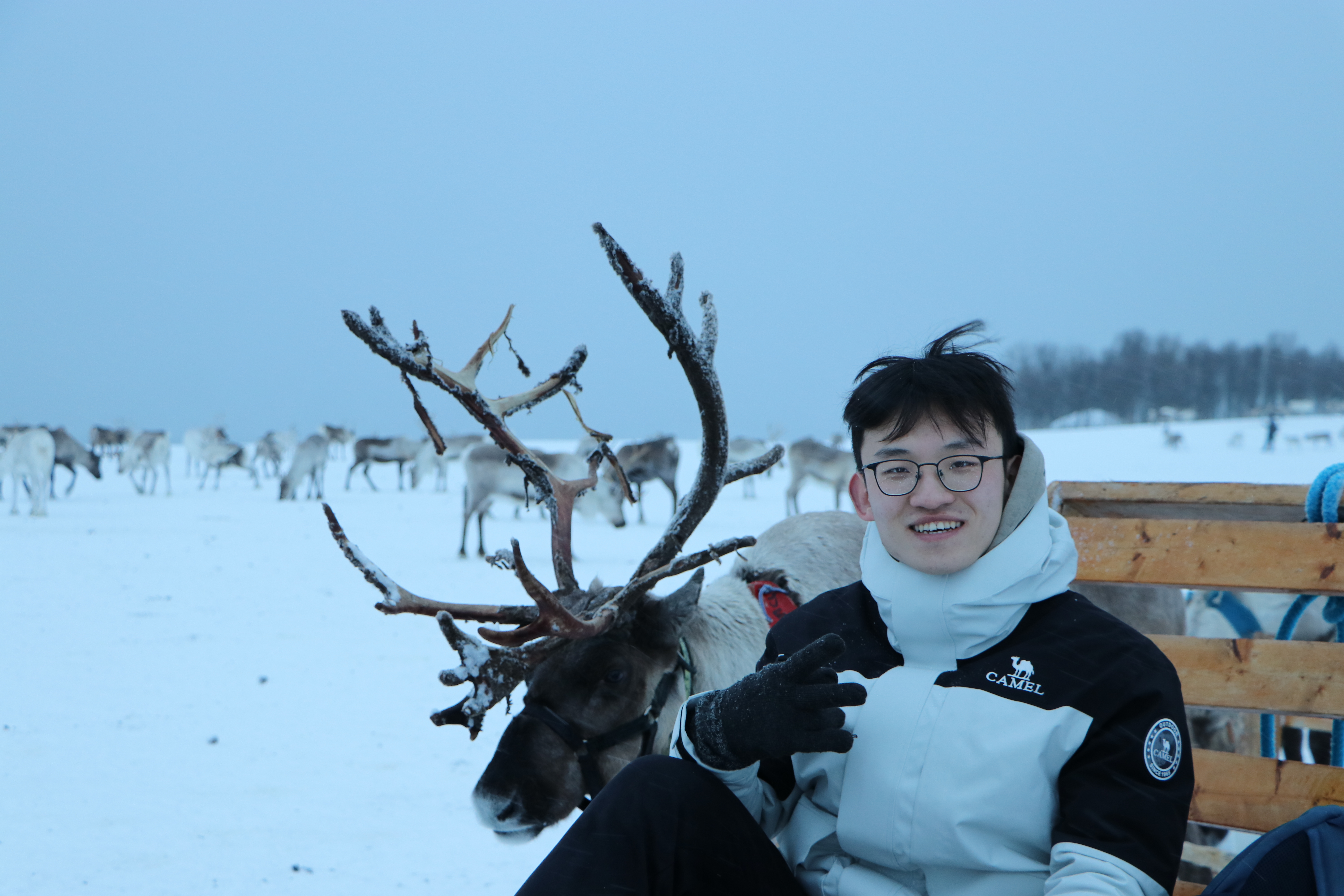 Simon Bai traveling in winter landscape